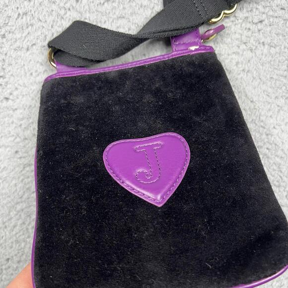 Vintage Juicy Couture Cross Body Bag Mini Purse Black Purple Embroidered Y2K - Picture 8 of 16